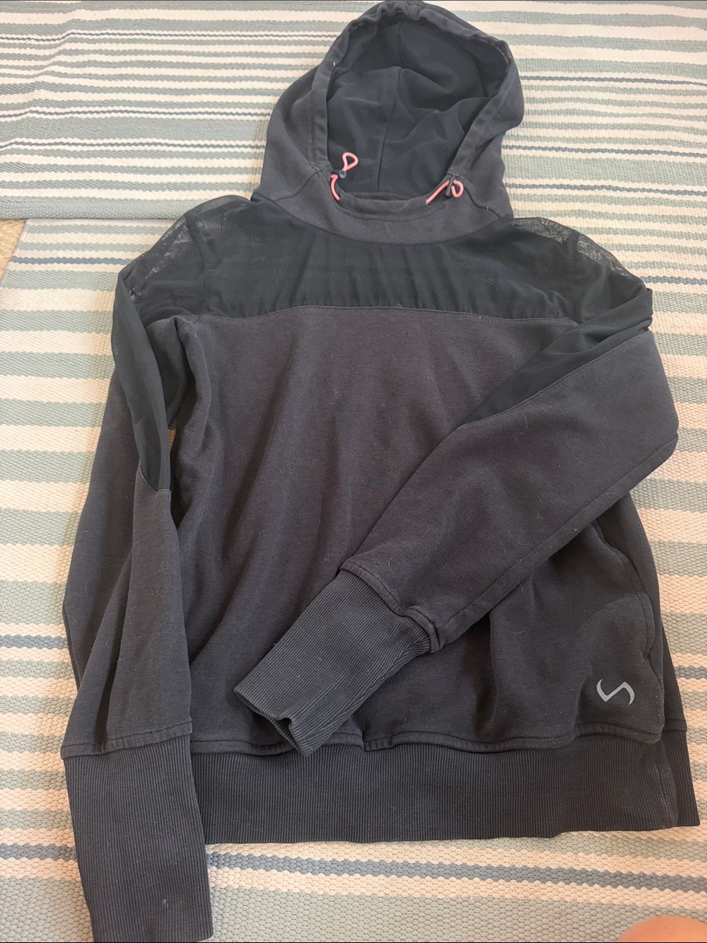 Black Hooded Women's Sweatshirt with Mesh Yoke & sleeve xs